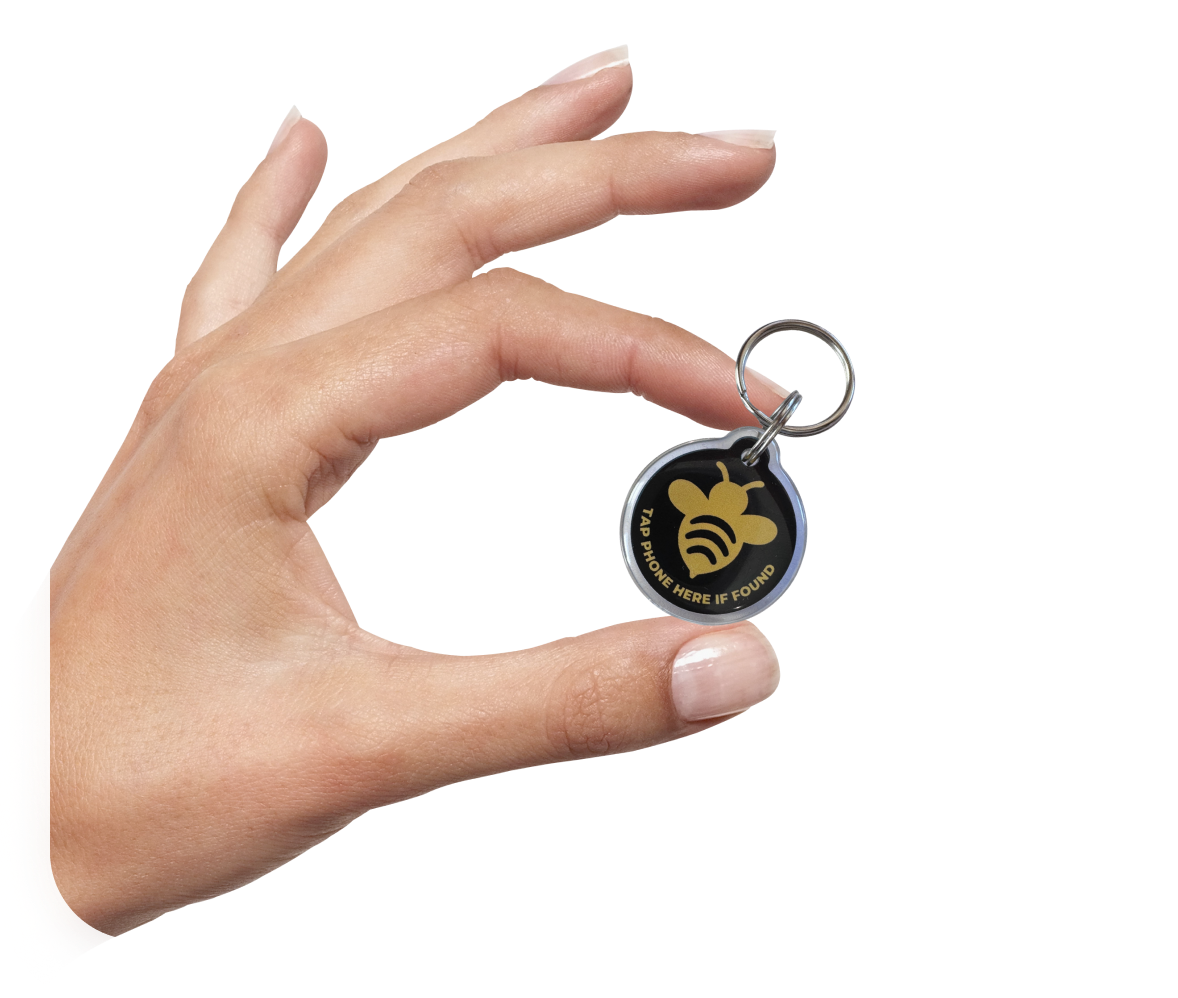 Hand holding NFC tag