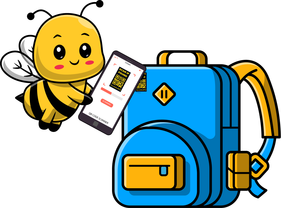 Scanning illustration with phone and bee mascot